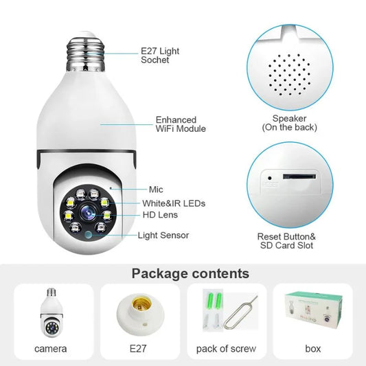Speed-X Bulb Camera 1080P WiFi 360° Panoramic Security Camera | Night Vision & Two-Way Audio
