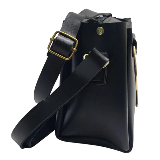 Black Elegant Cat Handle Handbag for Girls & Ladies | Stylish Shoulder & Crossbody Bag with Gold Accents | Adjustable Strap