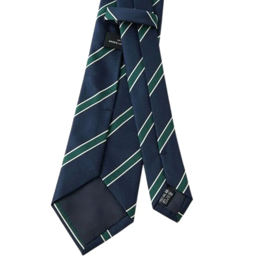 Navy Green & White Stripe Design | Premium Men’s Formal Silk Tie and Pocket Square Set | Navy Green & White Stripe Design