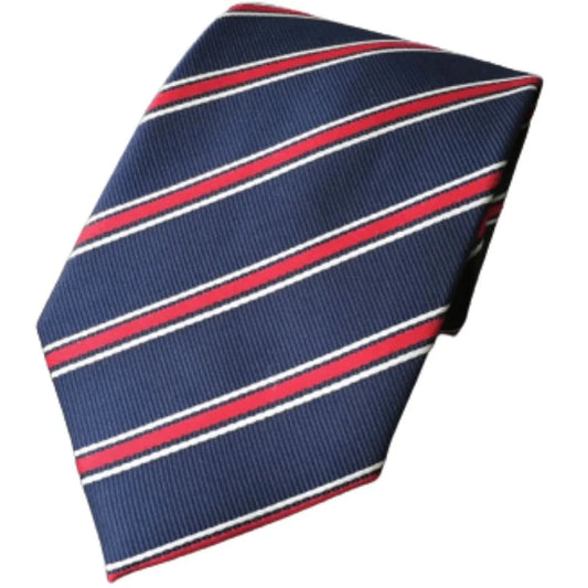 Navy Blue & Red Striped Tie & Pocket Square Set | Premium Formal Necktie | Graduation, Wedding & Suit Wear