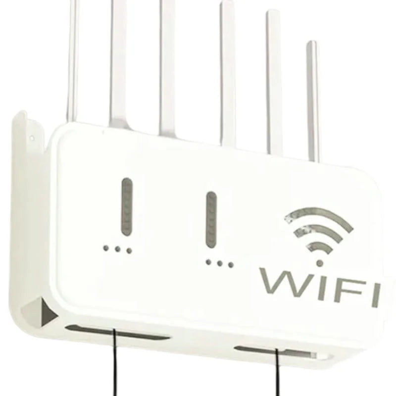 White WiFi Router Storage Box & Wall Mount Shelf Universal Cable Organizer | Space-Saving Holder for Modem, Set-Top Box & Smart Devices | Home & Office Use