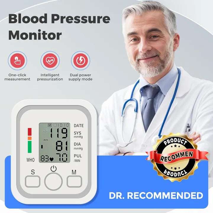 Digital Blood Pressure Monitor | Upper Arm Automatic BP Machine with Large LCD Display, Memory Storage & Voice Function for Home Monitoring