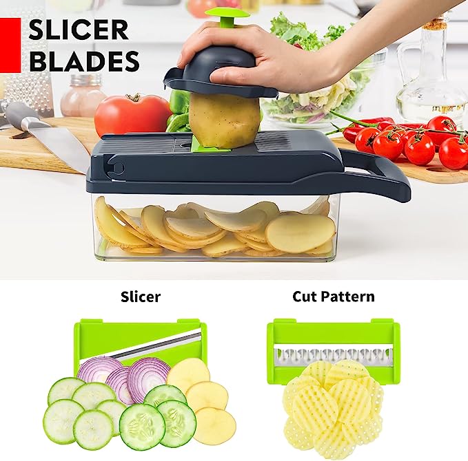 Multi-Blade Vegetable Cutter Chopper & Slicer – Dicer, Julienne & Grater with Container