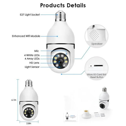 Speed-X Bulb Camera 1080P WiFi 360° Panoramic Security Camera  | Night Vision & Two-Way Audio