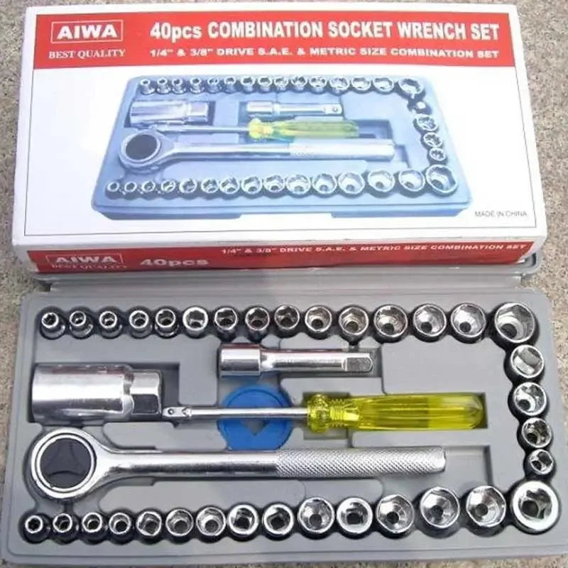 40pcs Aiwa Socket Wrench Tool Kit | Durable Stainless Steel Multi-Purpose Repair Set