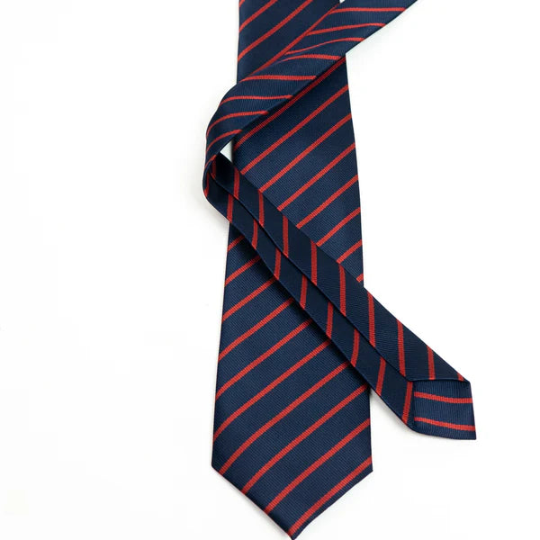 Harvard Stride Navy-Red Tie & Pocket Square Set | Premium Men’s Formal Striped Tie | Classic Navy & Red Design