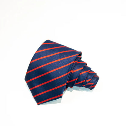 Harvard Stride Navy-Red Tie & Pocket Square Set | Premium Men’s Formal Striped Tie | Classic Navy & Red Design