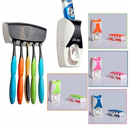 Automatic Toothpaste Dispenser Set with Wall-Mounted Toothbrush Holder | Touch-Free Bathroom Organizer