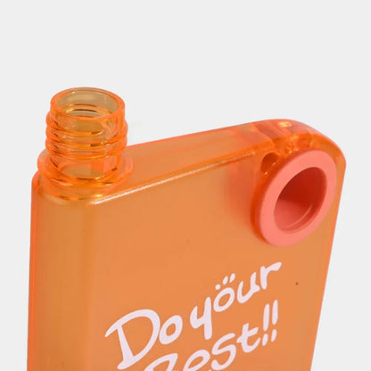 Orange Ultra Slim Notebook Style Water Bottle 380ml | Portable Memo Bottle for Travel, School & Office