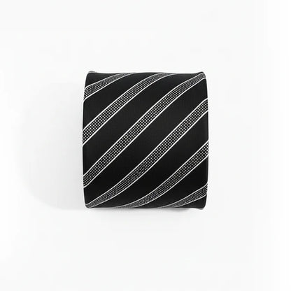 Black Label Diagonal Tie & Pocket Square Set | Premium Men’s Formal Black Tie | Classic Diagonal Stripe Design