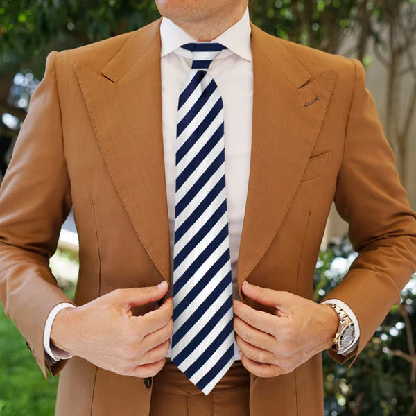 Blue & White Striped Tie & Pocket Square Set | Premium Men’s Formal Striped Tie | Classic Blue & White Design