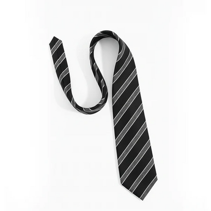 Black Label Diagonal Tie & Pocket Square Set | Premium Men’s Formal Black Tie | Classic Diagonal Stripe Design