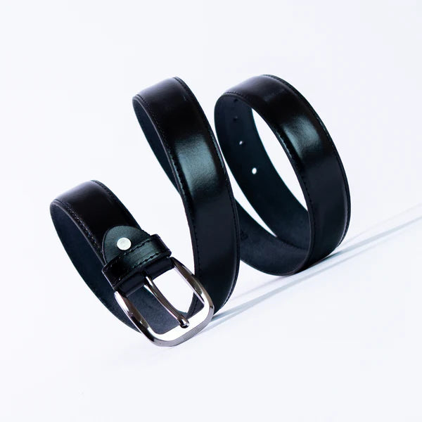 Black Pure Leather Belt | Premium Formal Wear Belt with Rugged Leather Interior & Elegant Metal Buckle
