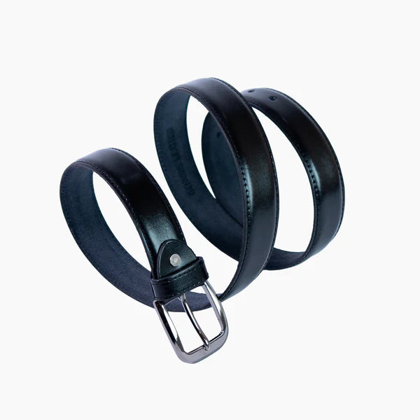 Black Pure Leather Belt | Premium Formal Wear Belt with Rugged Leather Interior & Elegant Metal Buckle