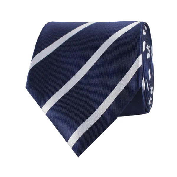 Navy Blue Pencil Stripe Tie & Pocket Square Set | Premium Men’s Formal Navy Tie | Classic Pencil Stripe Design