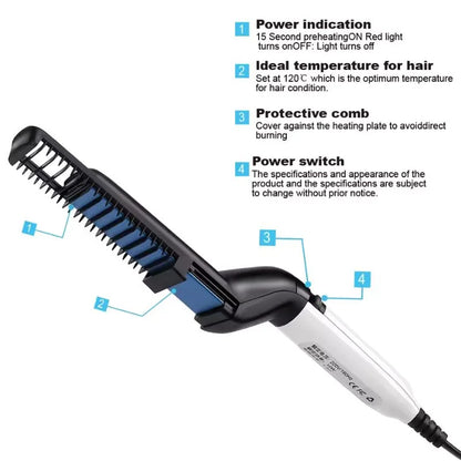 Hair & Beard Straightener Comb for Men | Multifunction Electric Hair & Beard Styling Brush | Quick Heating Ceramic Straightener