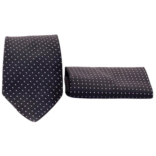 Black Bulleted Patterned Tie with Pocket Square | Premium Men’s Formal Tie Set | Textured Bullet Design