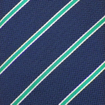 Navy Green & White Stripe Design  | Premium Men’s Formal Silk Tie and Pocket Square Set | Navy Green & White Stripe Design
