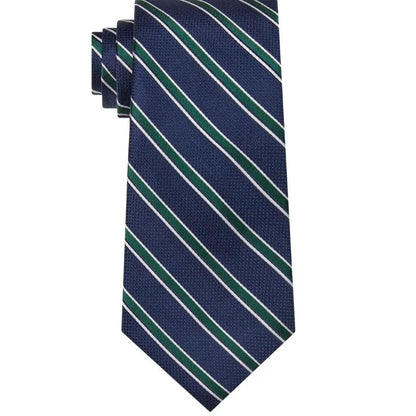 Navy Green & White Stripe Design  | Premium Men’s Formal Silk Tie and Pocket Square Set | Navy Green & White Stripe Design