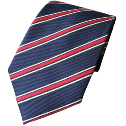 Navy Blue & Red  Striped Tie & Pocket Square Set  | Premium Formal Necktie | Graduation, Wedding & Suit Wear