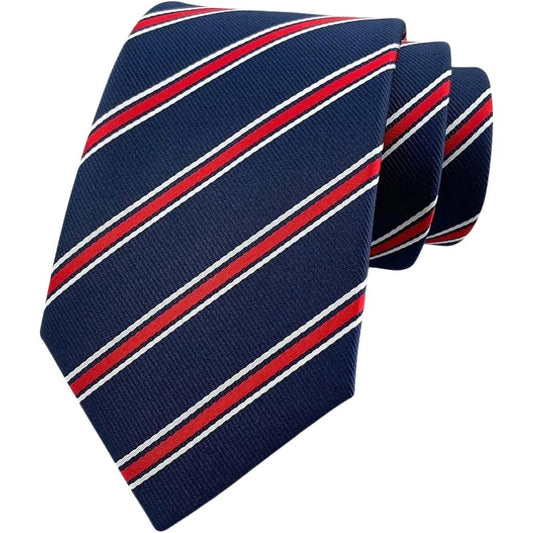 Navy Blue & Red  Striped Tie & Pocket Square Set  | Premium Formal Necktie | Graduation, Wedding & Suit Wear