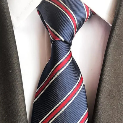 Navy Blue & Red  Striped Tie & Pocket Square Set  | Premium Formal Necktie | Graduation, Wedding & Suit Wear