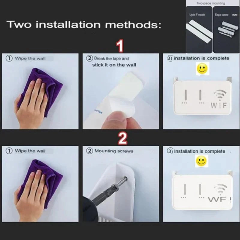 White  WiFi Router Storage Box & Wall Mount Shelf  Universal Cable Organizer | Space-Saving Holder for Modem, Set-Top Box & Smart Devices | Home & Office Use