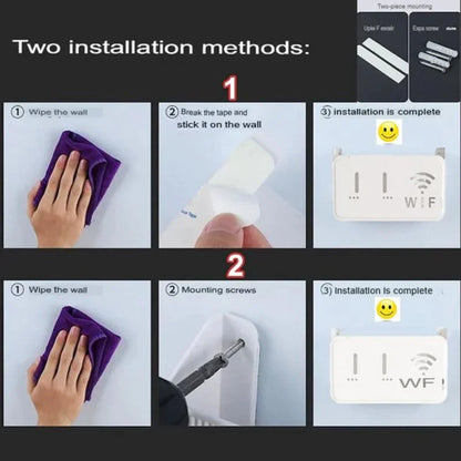 White  WiFi Router Storage Box & Wall Mount Shelf  Universal Cable Organizer | Space-Saving Holder for Modem, Set-Top Box & Smart Devices | Home & Office Use