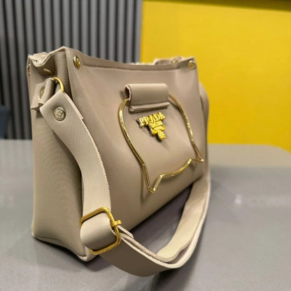 Beige Elegant Cat Handle Handbag for Girls & Ladies | Stylish Shoulder & Crossbody Bag with Gold Accents | Adjustable Strap