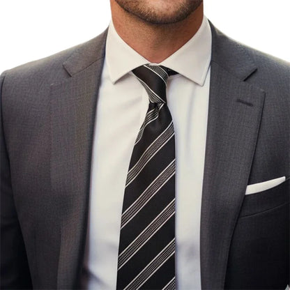 Black Label Diagonal Tie & Pocket Square Set | Premium Men’s Formal Black Tie | Classic Diagonal Stripe Design