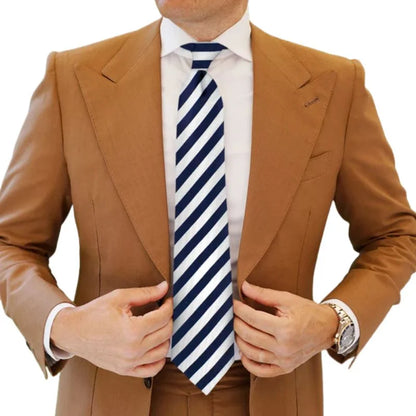 Blue & White Striped Tie & Pocket Square Set | Premium Men’s Formal Striped Tie | Classic Blue & White Design