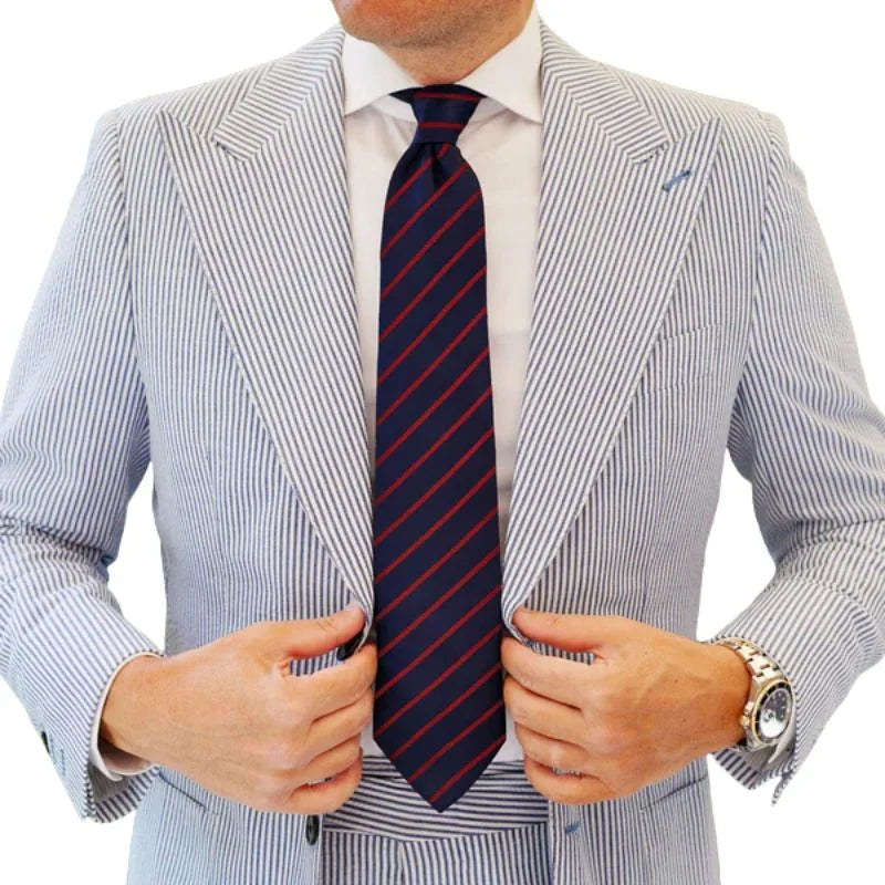 Harvard Stride Navy-Red Tie & Pocket Square Set | Premium Men’s Formal Striped Tie | Classic Navy & Red Design