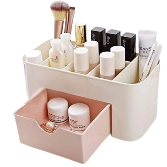 Plastic Makeup Organizer with Drawer | Desktop Cosmetics & Makeup Brush Storage Box | Office & Stationery Organizer