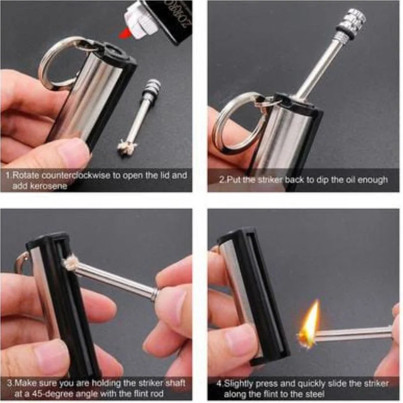 Permanent Match Striker Flint Stone Lighter with Keychain | Waterproof Survival Matchstick for Smoking & Outdoor Use