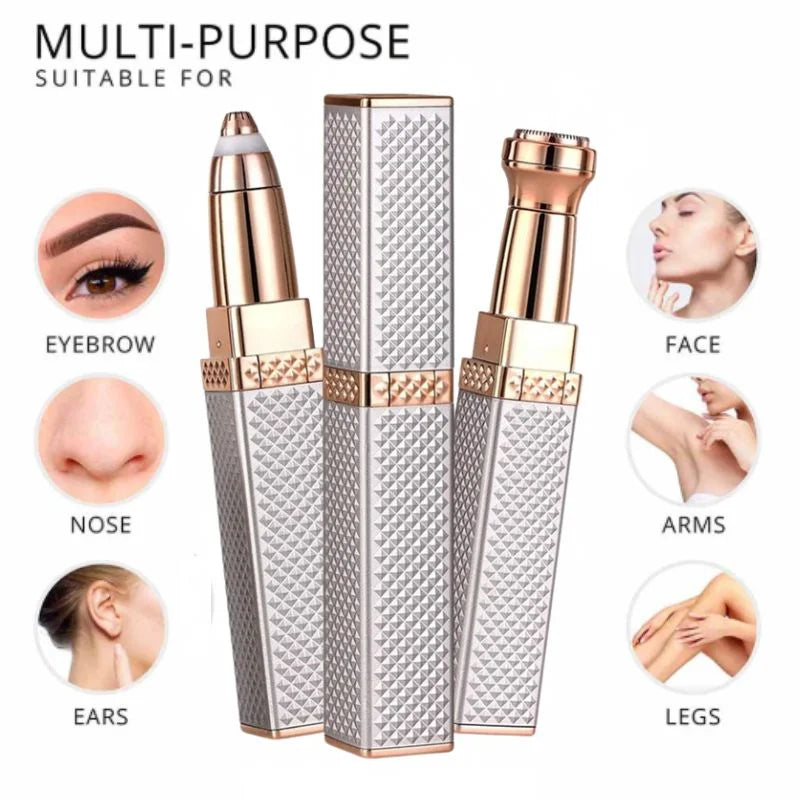 2-in-1 Flawless Facial Hair Remover & Eyebrow Trimmer | USB Rechargeable, Painless & Portable | Silver Color
