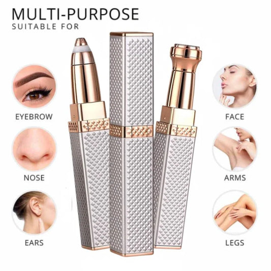 2-in-1 Flawless Facial Hair Remover & Eyebrow Trimmer | USB Rechargeable, Painless & Portable | Silver Color