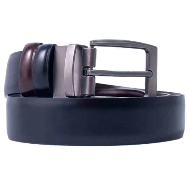 Black & Chocolate Brown Imported Reversible Belt | Double-Sided Matt Finish Strap with Elegant Metal Buckle