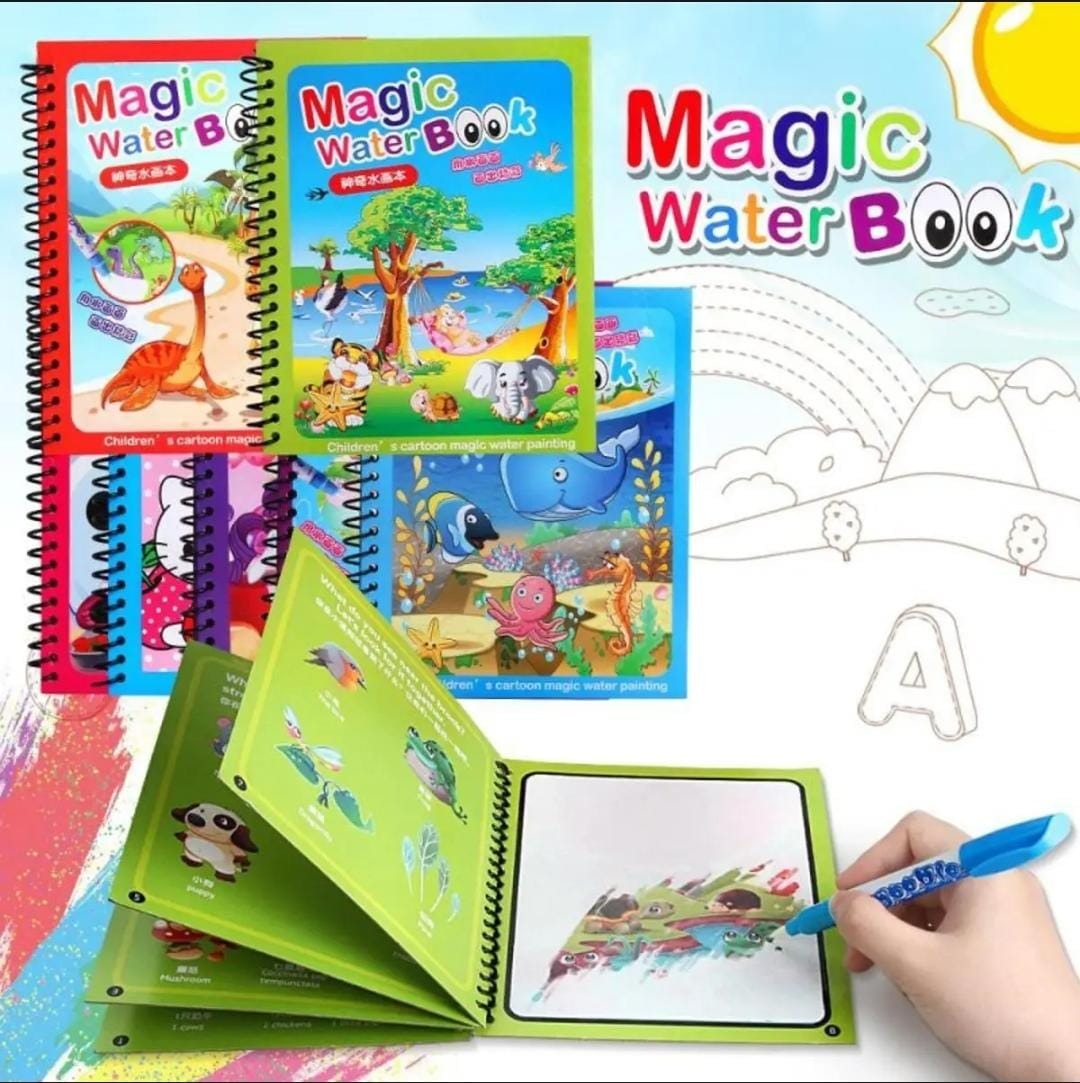 Magic Coloring Book with Water Pen | Reusable & Mess-Free Fun for Kids | Dinosaur & Cartoon Designs