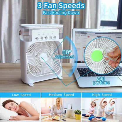10-Inch Large Portable Air Conditioner Fan | USB Electric Fan with LED Night Light, Mist & Humidifier Function | Random Color