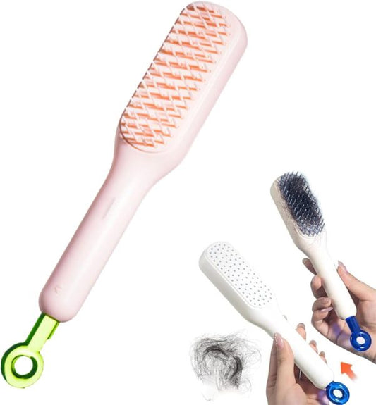 Self-Cleaning Hair Brush & Telescopic Comb | Detangling Brush with One-Pull Cleaning Mechanism | Random Color