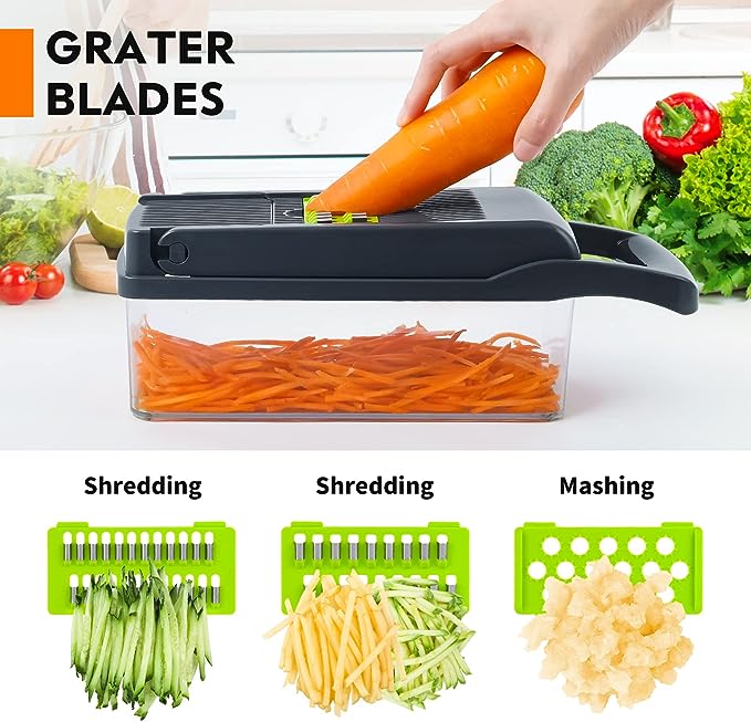 Multi-Blade Vegetable Cutter Chopper & Slicer – Dicer, Julienne & Grater with Container
